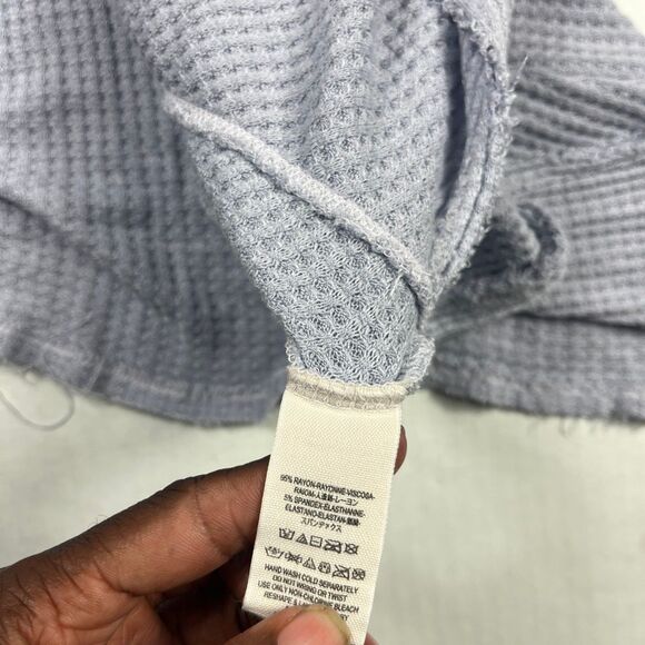 Free People Asymmetric Shirt Periwinkle Oversized Waffle Knit Thermal Top XL - Picture 8 of 11